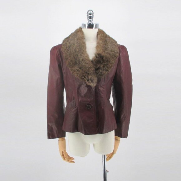 Vintage 70's Red Fur Collar Leather Jacket M - Picture 16 of 16